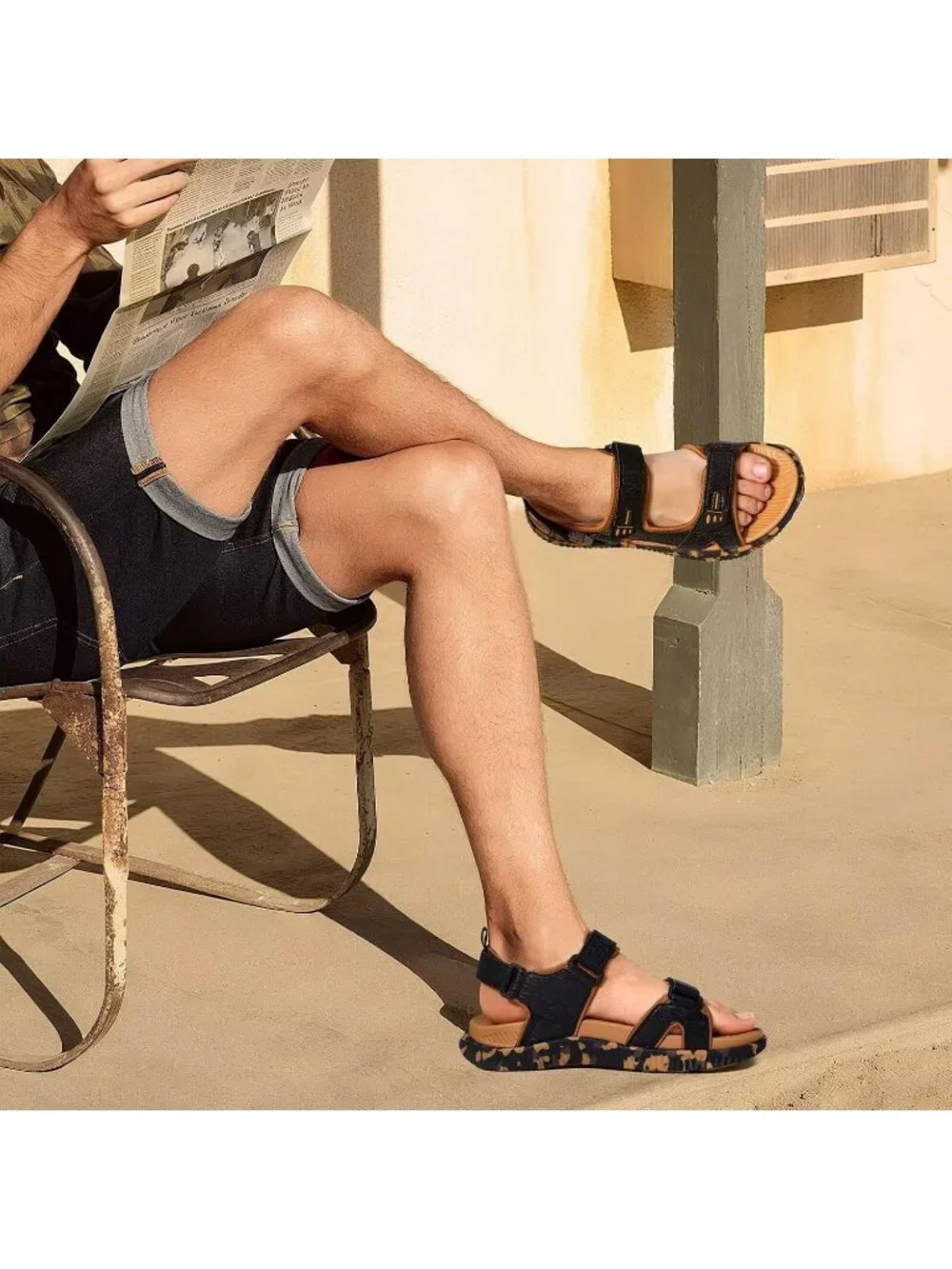 Mens Khaki Black Orthotic Comfortable Urban Outdoor Athletic Hiking Sandal Shoes